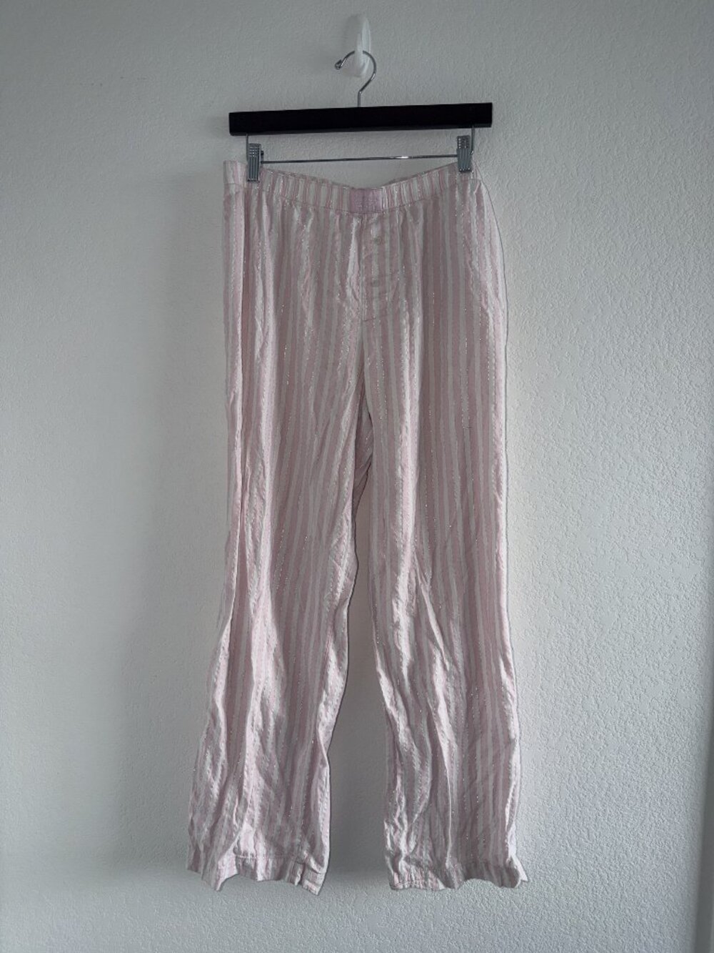 Victoria’s Secret Y2K Pajama Wide Leg Pants Size L Pink Striped Metallic